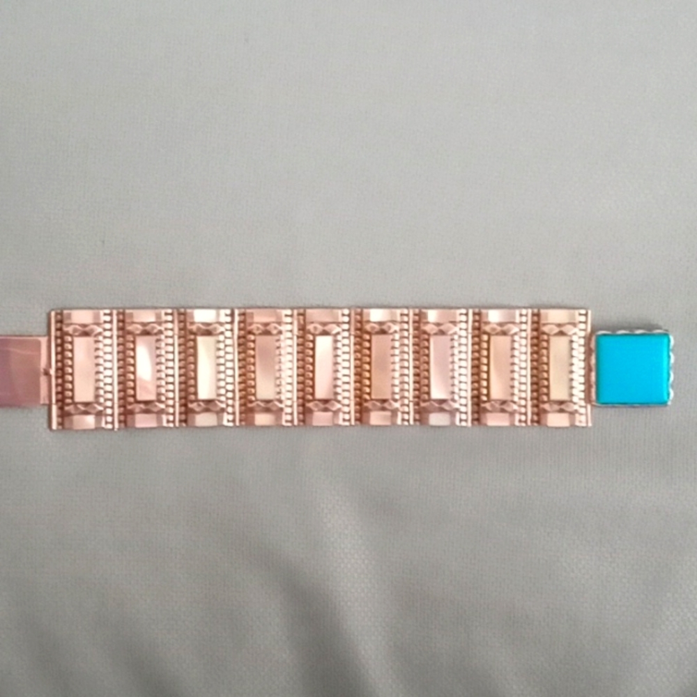 VINTAGE STERLING SILVER, TURQUOISE AND WHITE MOTHER OF PEARL BRACELET